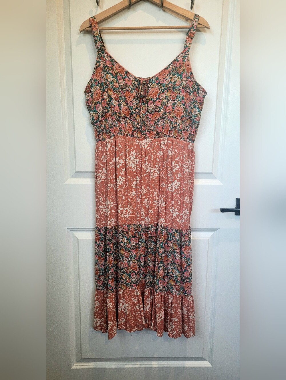 Maurices Dusty Rose Floral Tiered Midi Dress